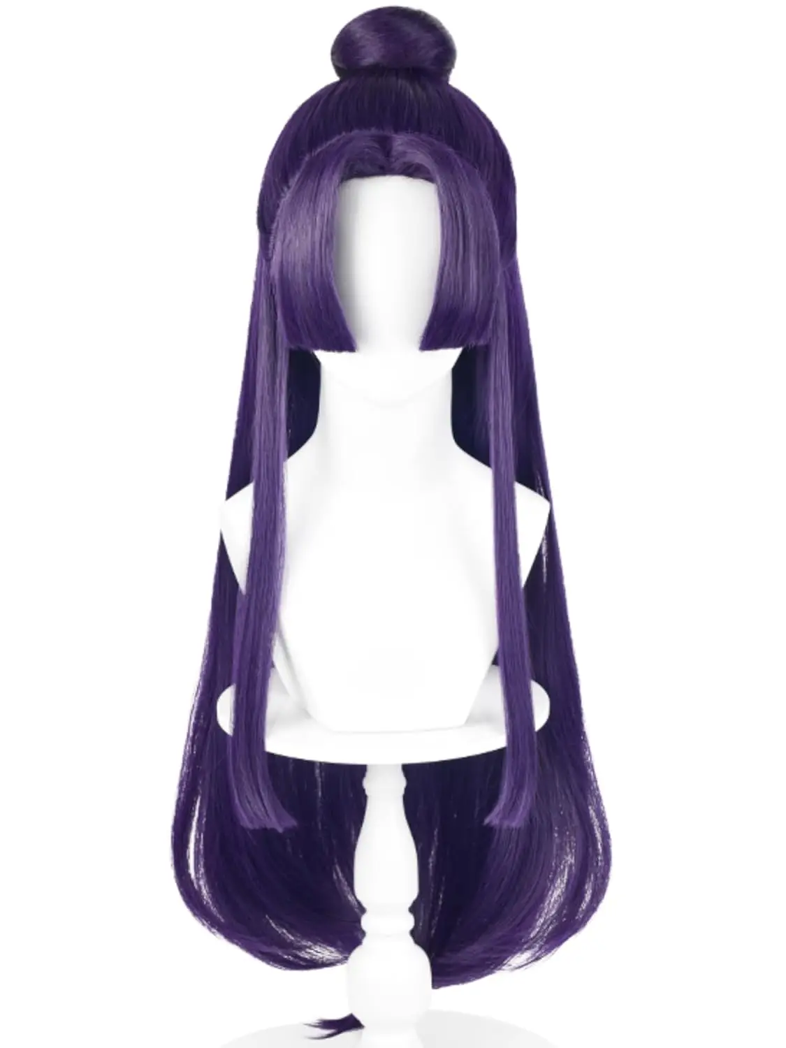 Jinshi شعر مستعار تأثيري طويل مستقيم أنيمي الأرجواني الداكن الباروكات مع الانفجارات وكعكة 33 ''الشعر الاصطناعية للجنسين أزياء الهالوين الطرف