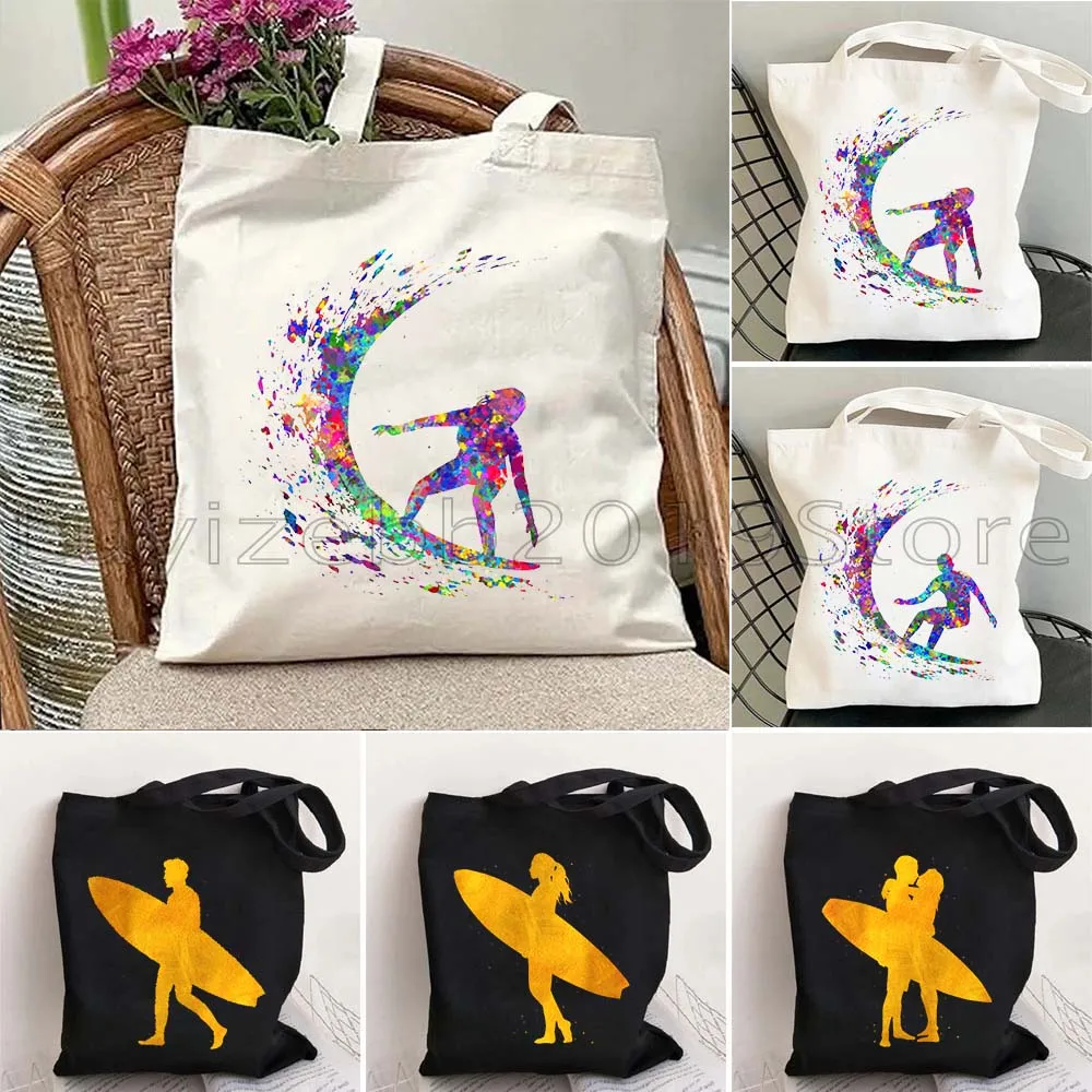 

Акварельный серфер для девочек и мужчин, серфинг, любитель серфинга, милые подарки, парусиновая сумка на плечо, сумка-шоппер в стиле Харадзюку, хлопковая повседневная сумка-тоут для покупок