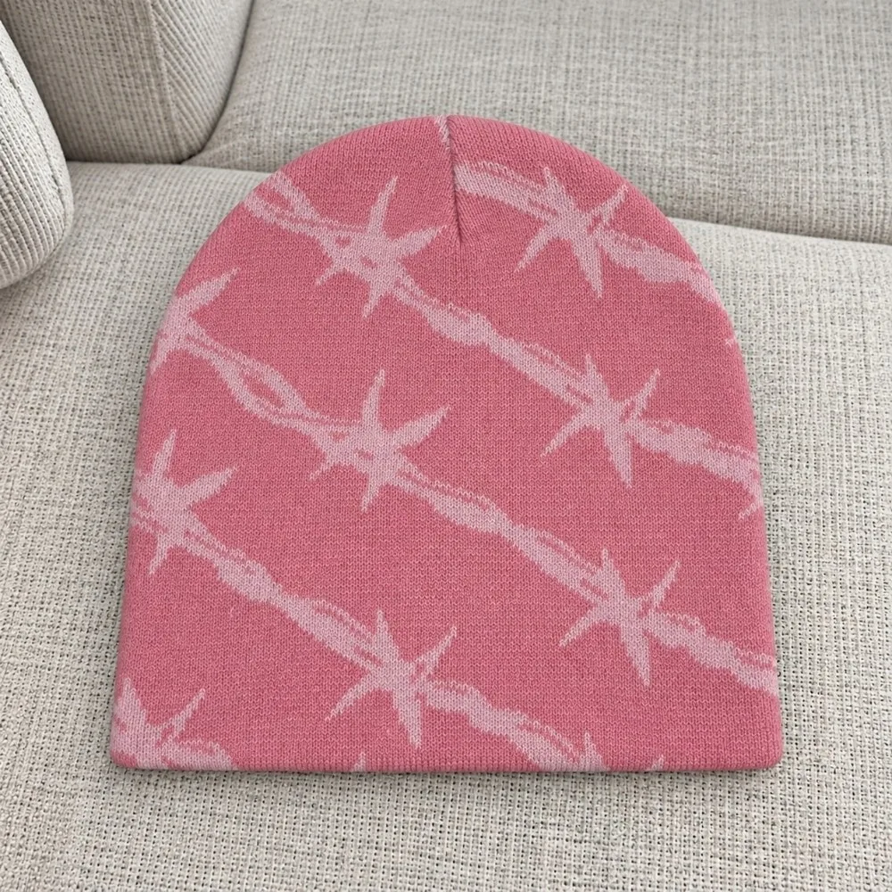 Hip-hop Warm Double Layer Knit Beanie Star Pattern Thickened Winter Skull Cap Breathable Washable Knitted Hat Outdoor