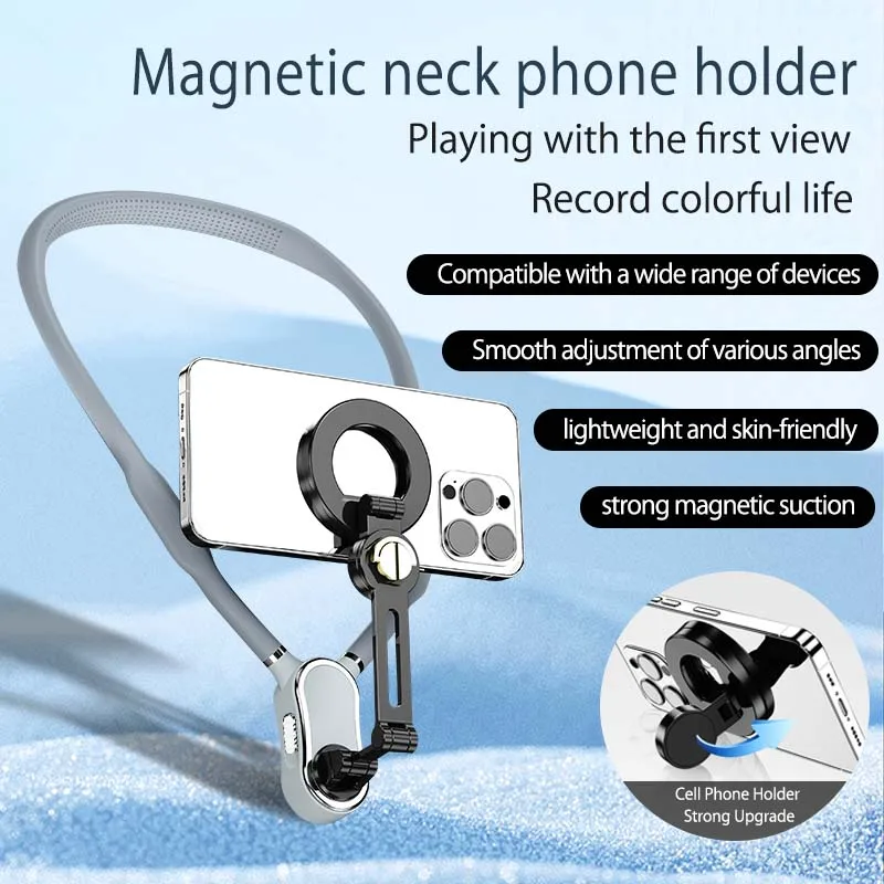 

Magnetic Phone Holders Hands Free Silicone Necklace Cellphone Stands for Apple Magsafe Neck Mount Protable Magnet Camera Bracket