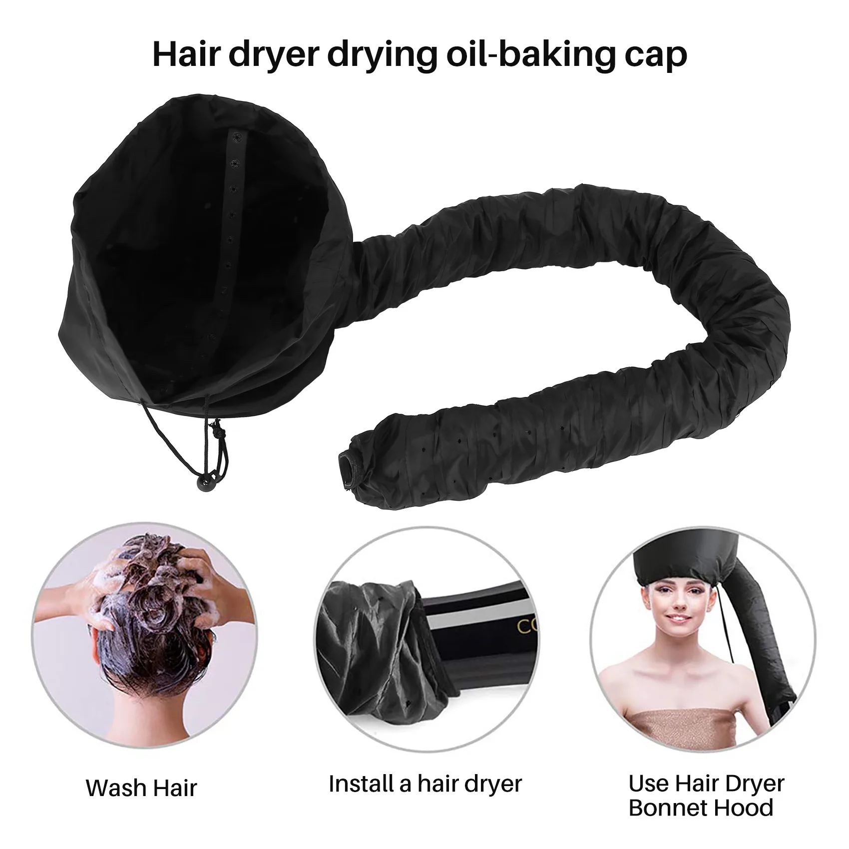 BAAO-Hood Hair Dryer Attachment- Soft, Adjustable Extra Large Hooded Bonnet For Hand Held Hair Dryer With Stretchable Grip And E