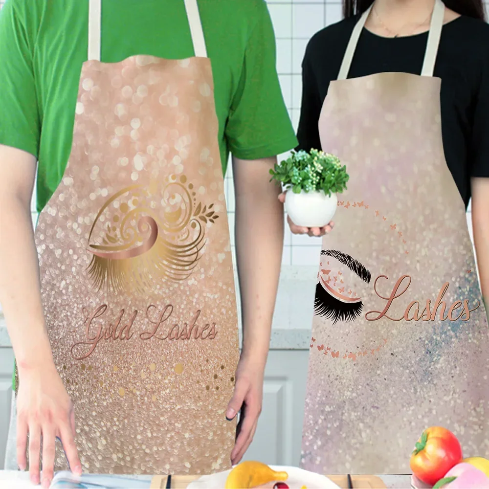 1 Pcs Eyelash Printed Cleaning Art Aprons Sleeveless Home Cooking Kitchen Apron Cook Wear Cotton Linen Adult Bibs 2 Size Mandil