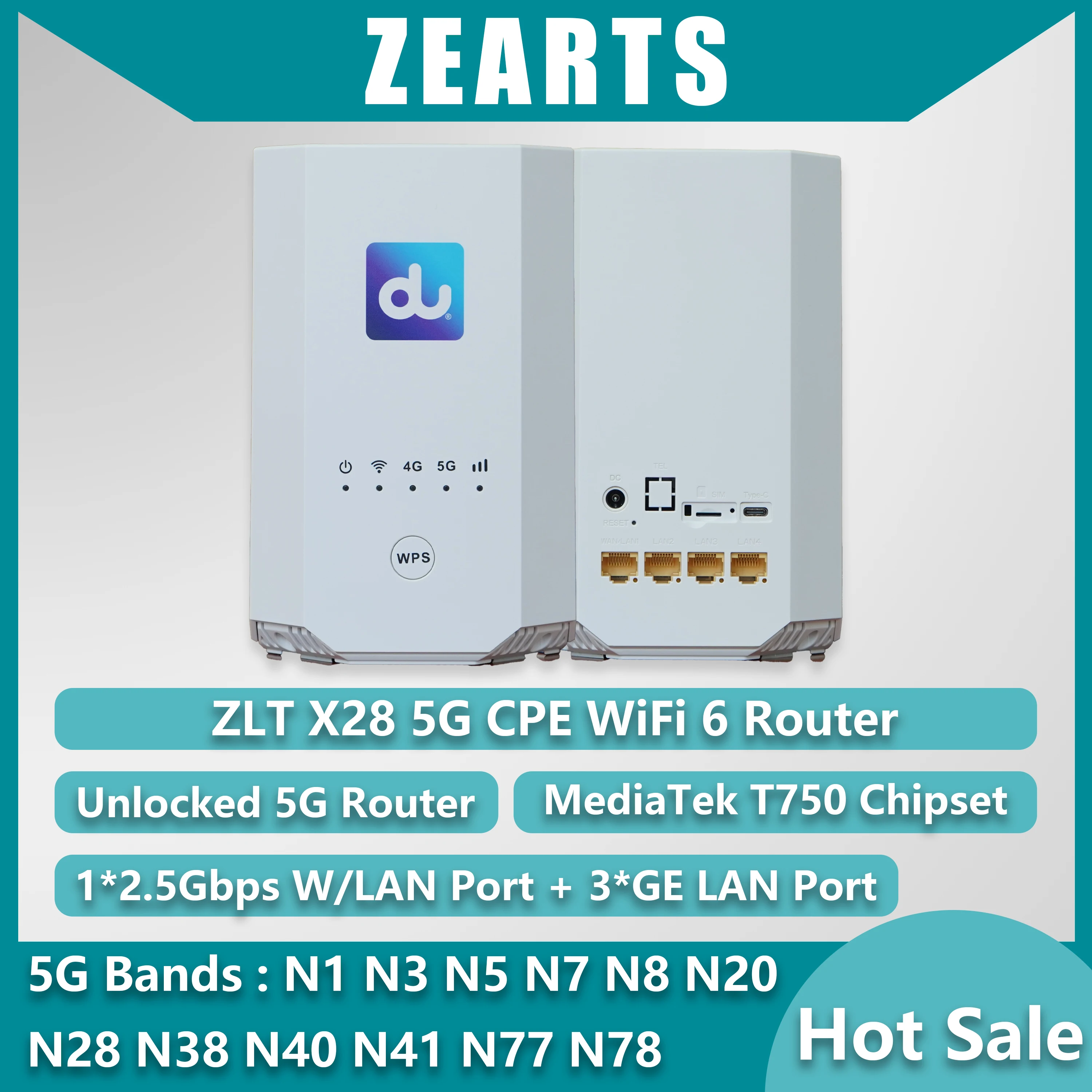 

Разблокированный 5g внутренний маршрутизатор CPE Zlt X28 5g CPE Cat19/cat18 Wi-Fi-маршрутизатор 5g X62 с сетевым режимом SIM-слота: SA+NSA (б/у 95% новый)