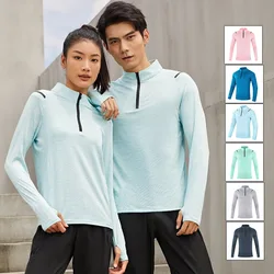 Outdoor Rash Guard Men Women Sports T-shirts Solid Color Long Sleeve Half Zipper Dry Fit Couple Gym Fitness Running Tee Tops