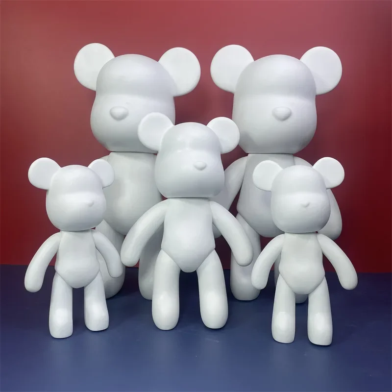 Vinyl Bear Figure DIY Handmade Violent Bear Statue Fluid Pigment Doll Toy White Figurine Sculpture House Decor Table Accessories