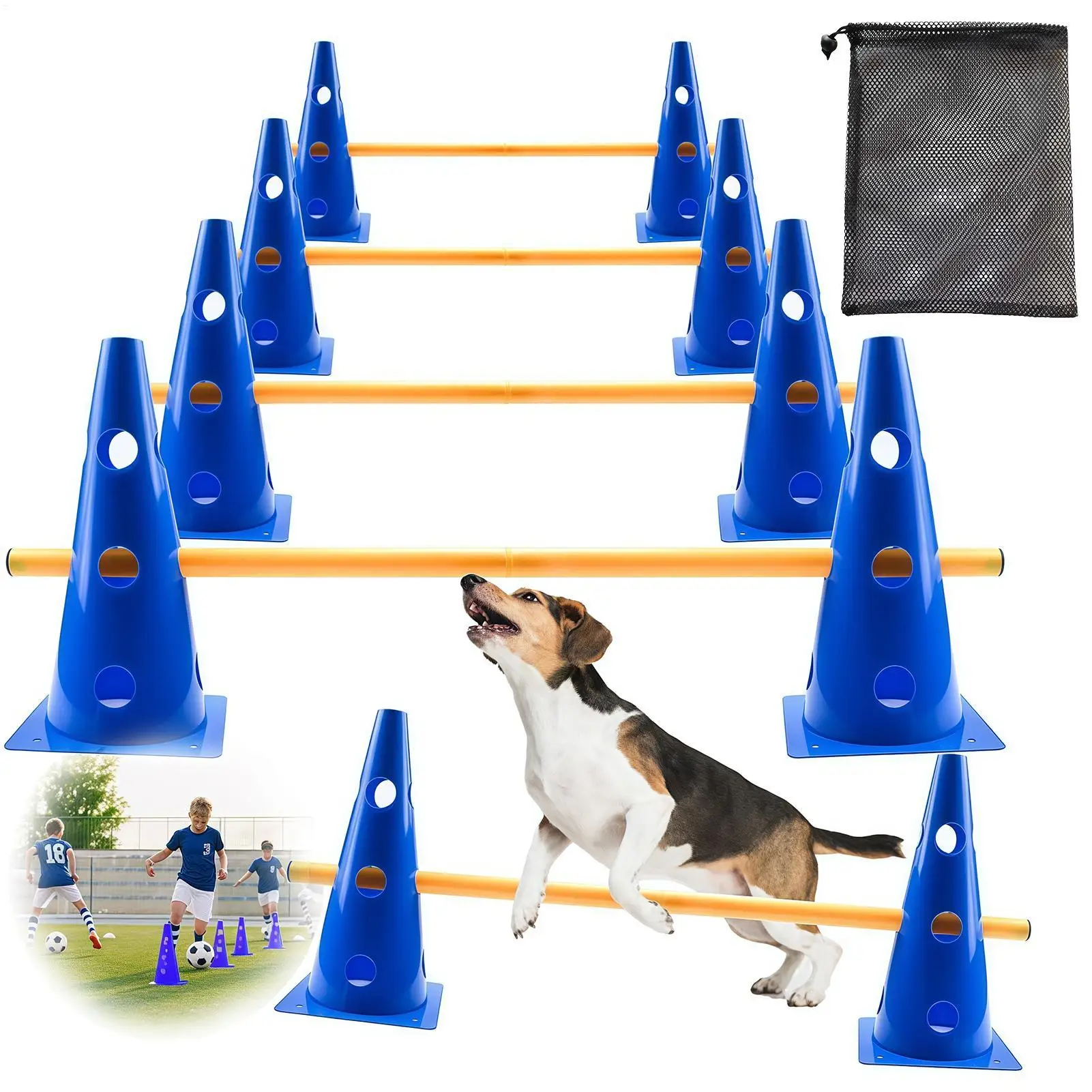 Conjunto de Obstáculos para Perros, Conos y Barreras para Jardín, Equipo de Ejercicio Ajustable, Kit de Entrenamiento para Cachorros y Perros de Raza Pequeña y Mediana