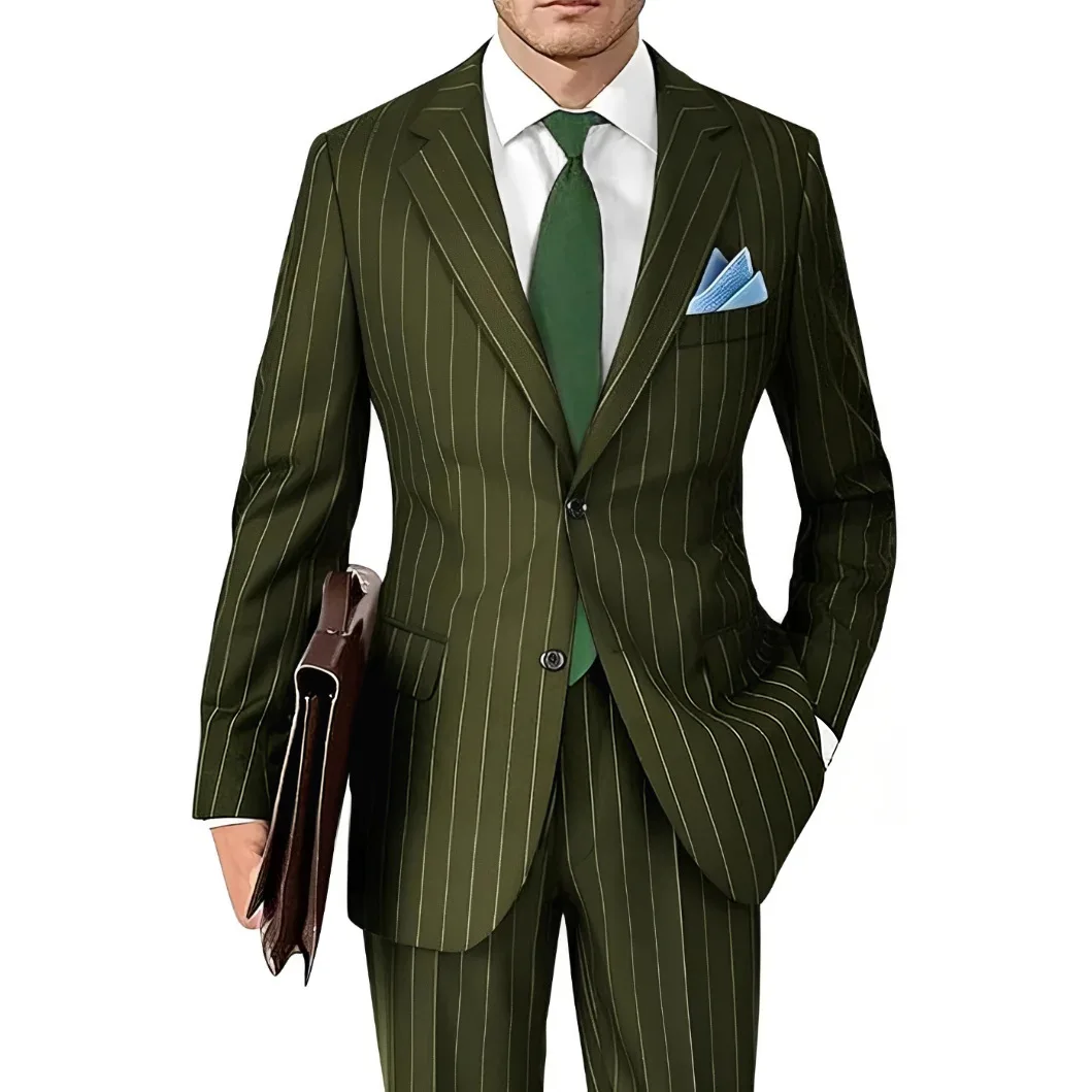 Men's Suit Set with Striped Pattern, Fashionable and Casual Daily Suit Two-piece Set, High-end and Trendy Groom's Dress  Suit - view 4