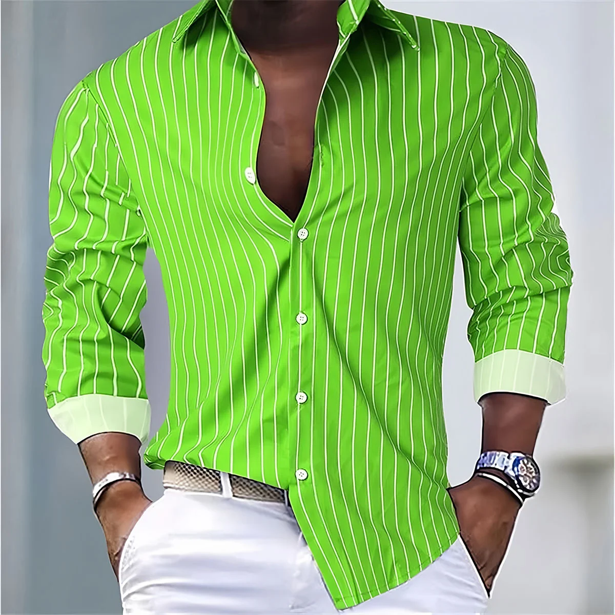 Men's Fashion Loose Striped Shirt Colors Shirt Casual Breathable Lapel Button Long Sleeve Shirt Top Comfortable y2k Soft Fabric