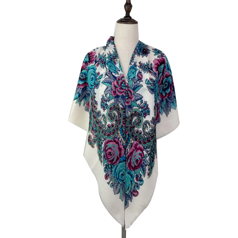 120*120cm Breathable Thin Russian Square Scarf Luxury Women Floral Print Shawl Bandana Foulard Femme Beach Stole Lady Wraps