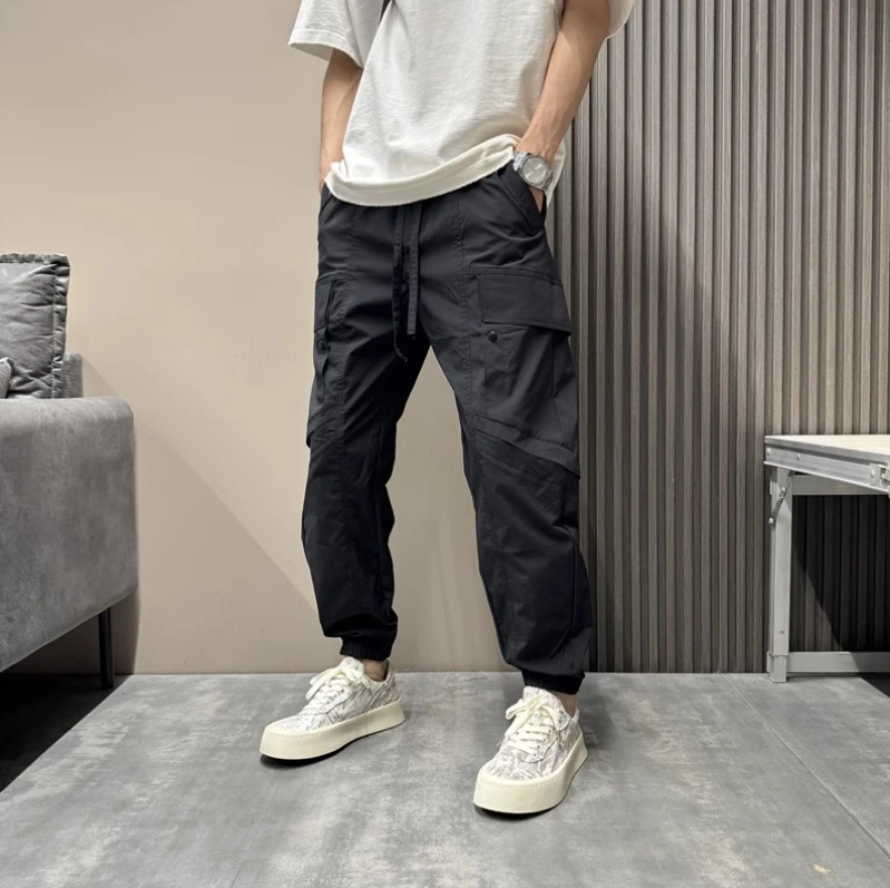 

2024 new casual pants men's casual pants elastic waist drawstring multi-pocket design bunched foot pants pants cargo pants