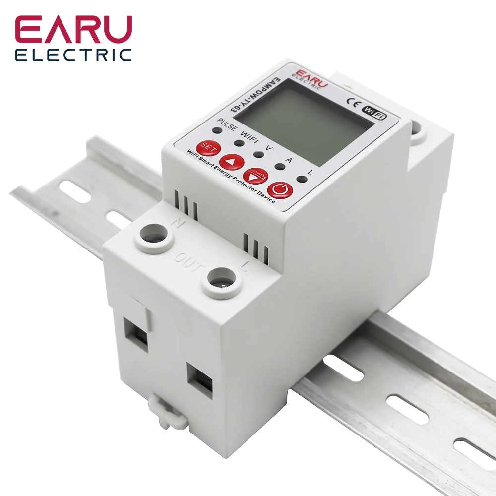 2P 63A TUYA APP WiFi Smart Circuit Earth Leakage Over Under Voltage Protector Relay Device Switch Breaker Energy Power kWh Meter