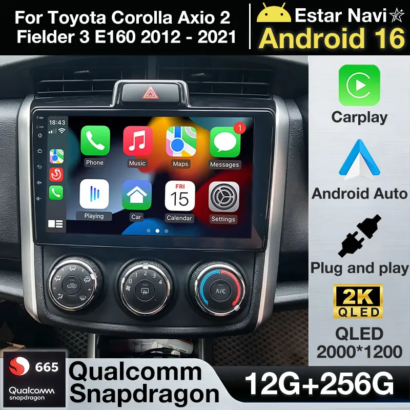 Android 16 Wireless Carplay para Toyota Corolla Axio 2 Fielder 3 E160 2012 - 2021 Auto Navi Stereo DSP Wifi Radio para Auto BT RDS GPS