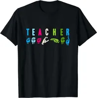 Proud Teacher ASL Sign Language Gestures T-Shirt Unisex Style Printed Women Men Clothing Graphic TShirts Anime Clothes
