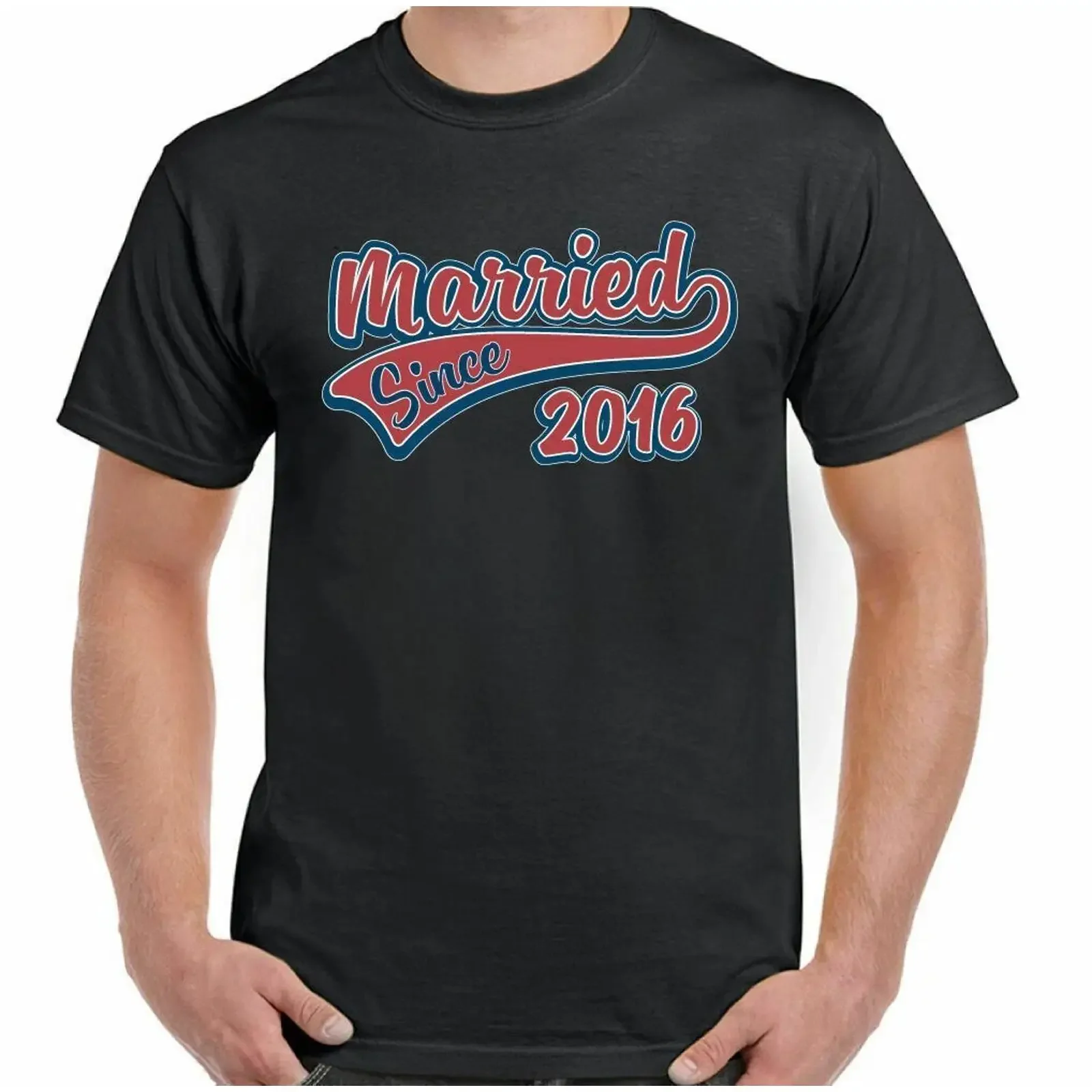 Camiseta masculina engraçada, casado desde 2016, aniversário de casamento, dia dos pais, dia dos namorados, vintage, casual, unissex, gráfico, estiloso