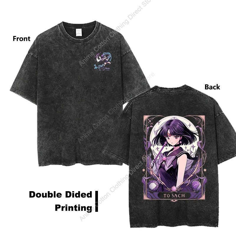 

Beautiful Girl Warrior Saturn T Shirt Anime Double Sided Print T-shirt Y2k Street Casual Unisex Oversized Loose Tees Cotton