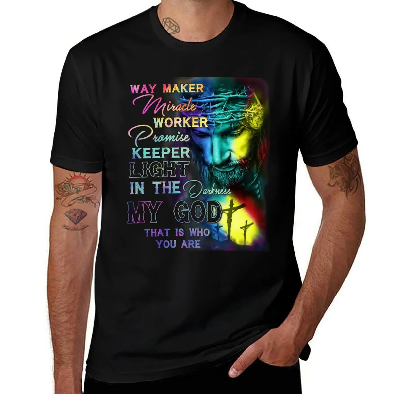Way Maker Miracle Worker Colorful Jesus Shirt Cross Love Jesus back T-Shirt Big and Tall Crew Neck Tee T-Shirt