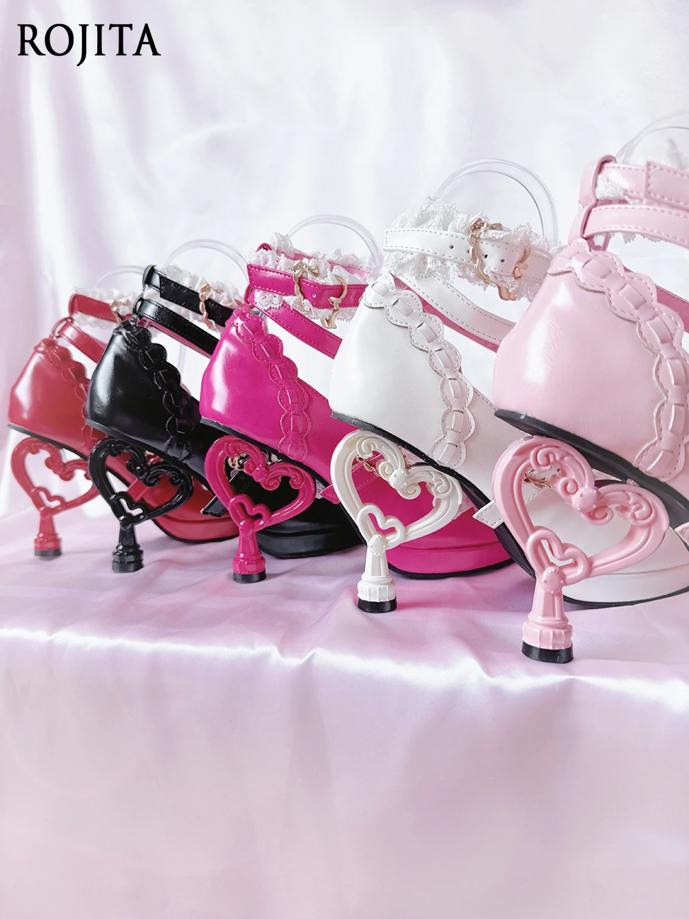 

Rose Pink High Heel Shoes Gal Style Irregular Heel Women's Shoes 9cm Pearl Decorated Bow Round Toe Lolita Shoes 2025 New