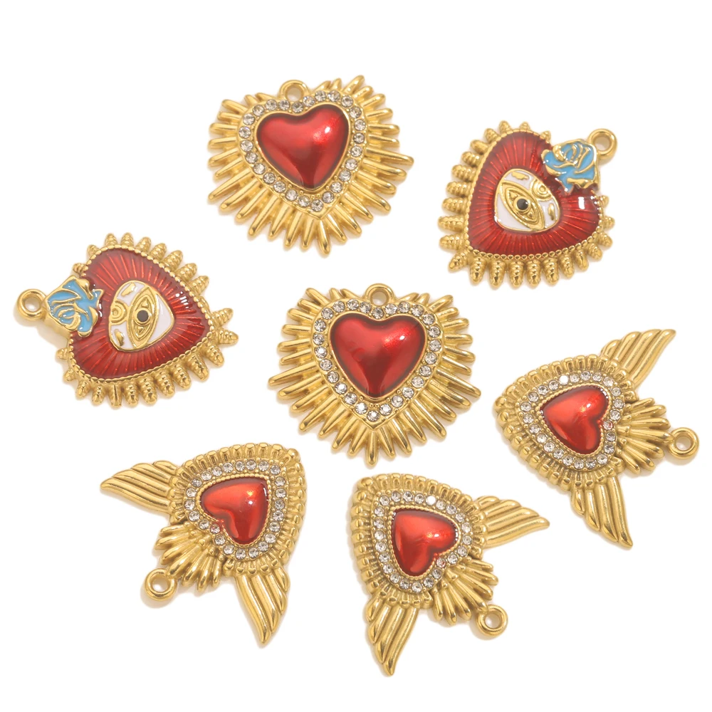 

4PCS Stainless Steel Gothic Victorian Heart Charm Angel Wing for DIY Women Earring Jewelry Pendant Accessorie Material Wholesale