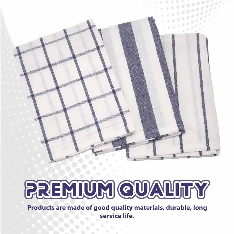 SEWS-3Piece High Quality Blue White Plaid Striped Tea Towel Kitchen Towel Napkin Table Cloth 100% Cotton Woven Fabric