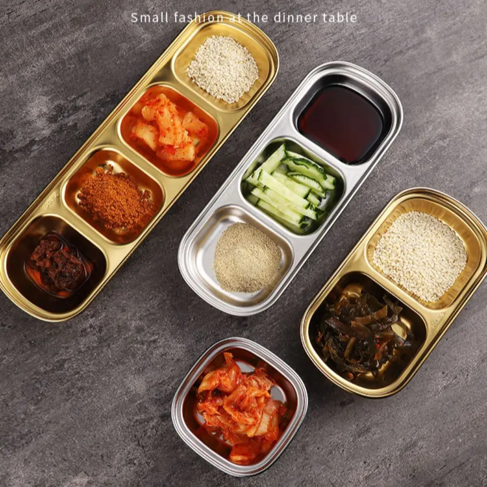 Mini Stainless Steel Sauce Dish Sushi Dipping Rectangle Sauce Plate tableware 2/3 Grids Spice Dipping Tray