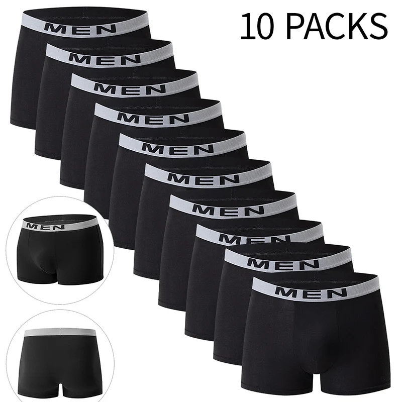 

4/10 Piece Men's Four Season Black Fashionable Casual Basic Versatile Underwear Boxer Shorts Plus Size Youth Sports Base Shorts