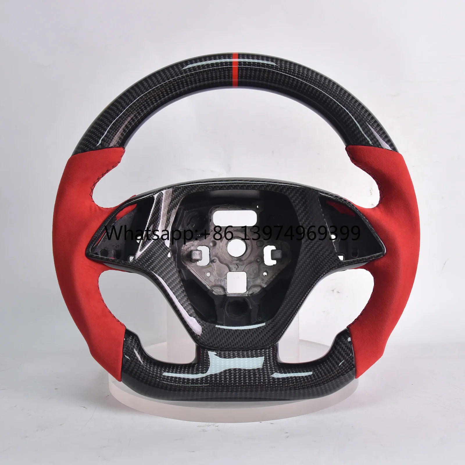 Carbon Fiber Steering Wheel for Chevrolet Corvette C7 2014-2018, D-Shape Flat Bottom Suede Grip with Trim