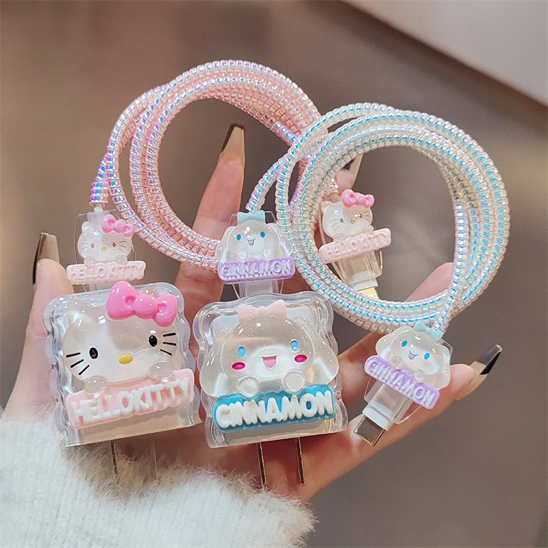 

4 шт./компл., милый Sanrio Hello Kitty, защитный чехол для кабеля передачи данных, 18 Вт, 20 Вт, защита для зарядного устройства Iphone, защитный чехол, аксессуары