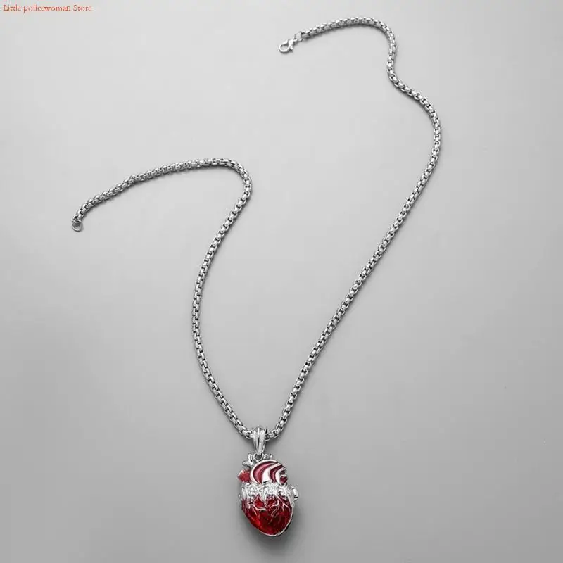 F92D Human Heart Organ Pendant Necklace Antique Luminous Link Chain Box Party Women Men Clavicle Chain Necklace Jewelry Gift