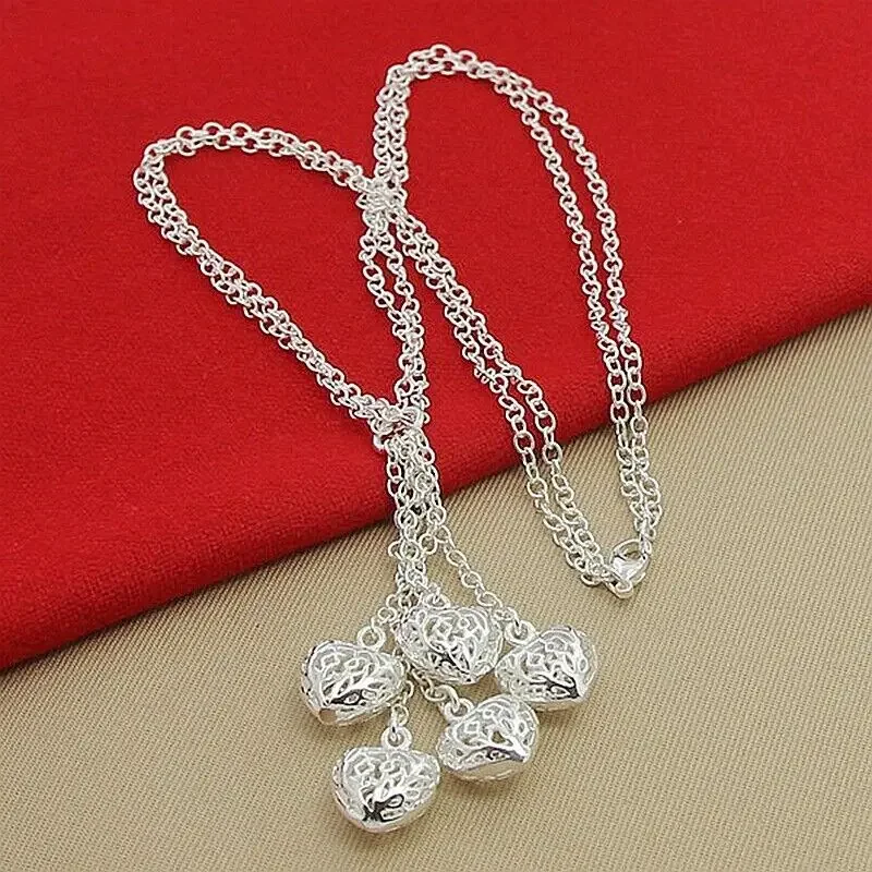 

Lucky Charms 925 Sterling Silver Four Heart Leaves Clover Chain Necklace Gifts