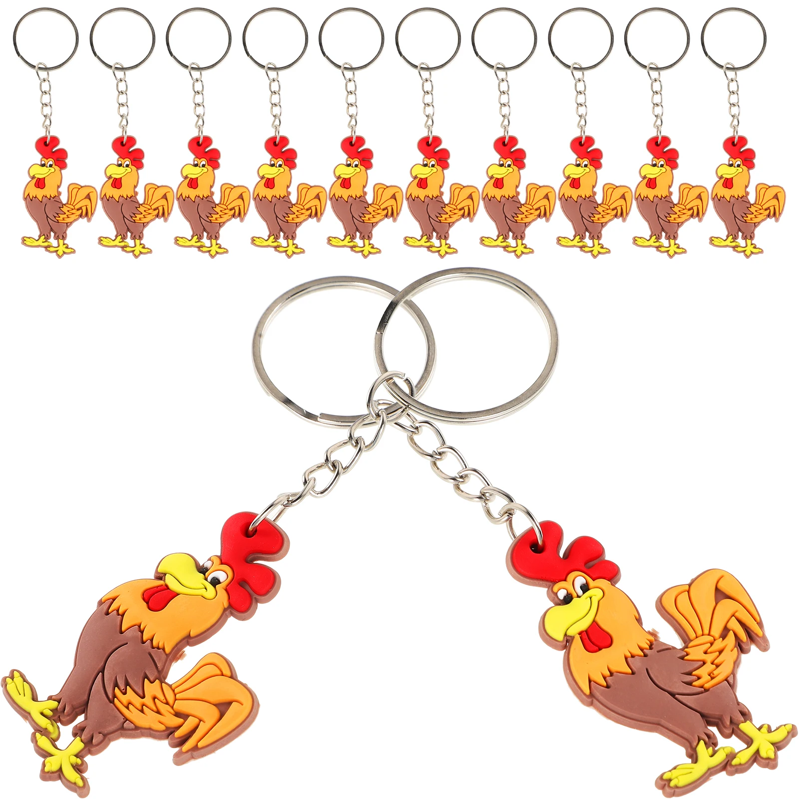 

12pcs Rooster Keychain Animal Keyrings Cute Cartoon PVC Party Favors Birthday Gifts Hanging Decorations Bag Charms Durability