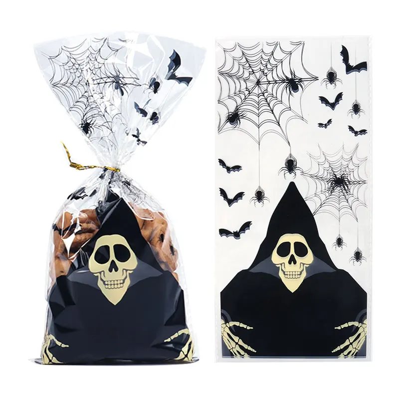 50pcs Halloween Cellophane Treat Bags Ghost Pumpkin Plastic Goodie Candy Bag for Kids Clear Snack Bag Halloween Party Decoration