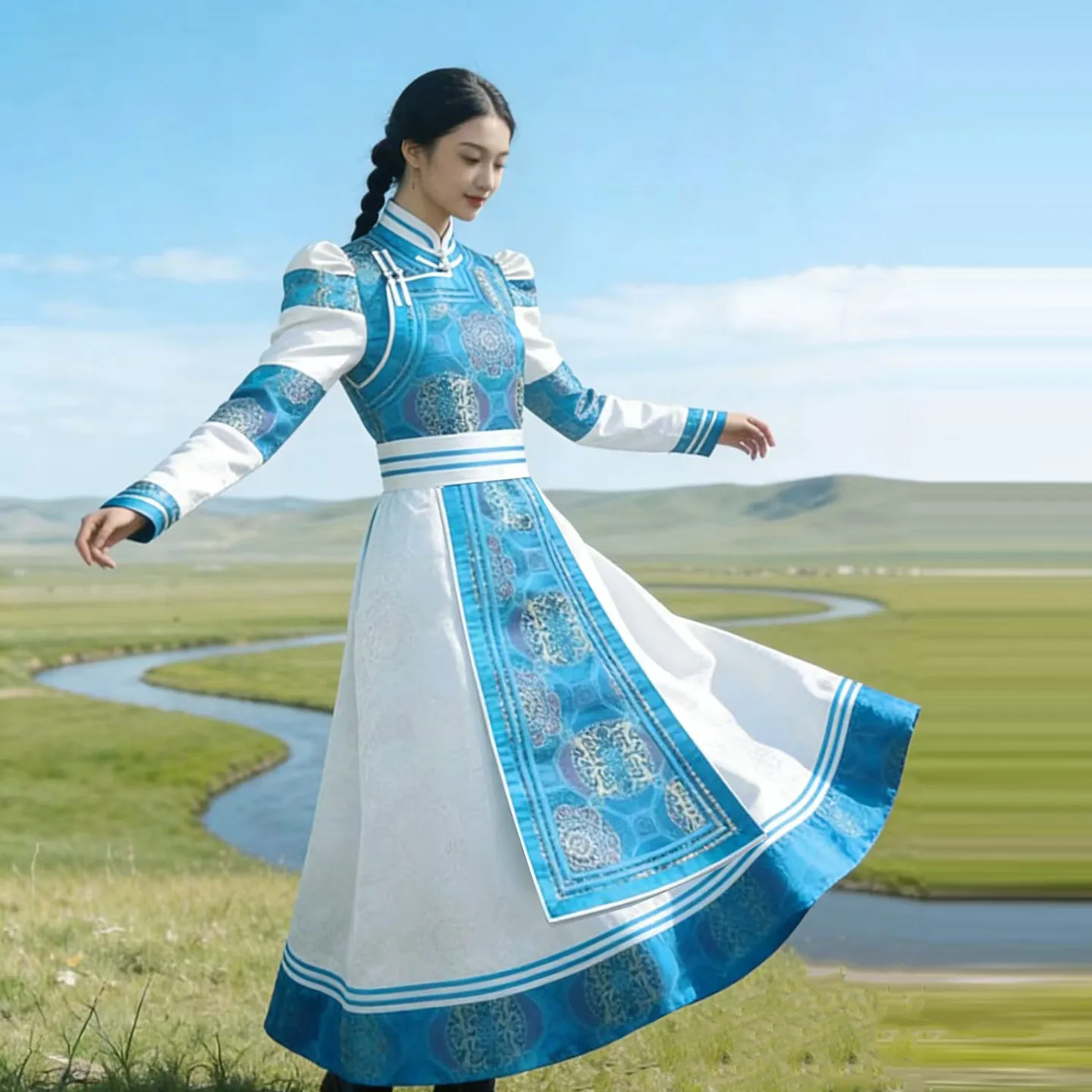 Traje Mongol Feminino, Vestido Vintage de Minorias Orientais, Robe Tradicional da Mongólia, Traje de Dança para Performance em Palco FE056