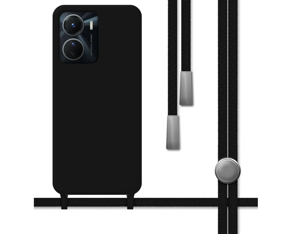 Vivo Y16 Black Lanyard Liquid Silicone Case