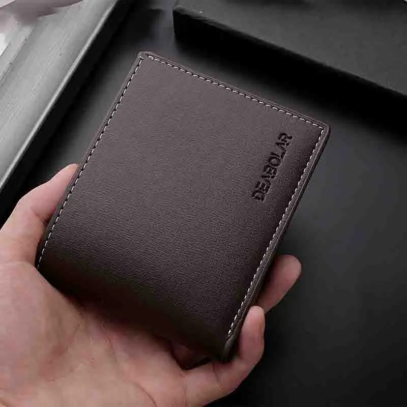 ISKYBOB Pu Leather Men Business Short Wallet Thin Folding Young Men Credit Card Holder Wallet 