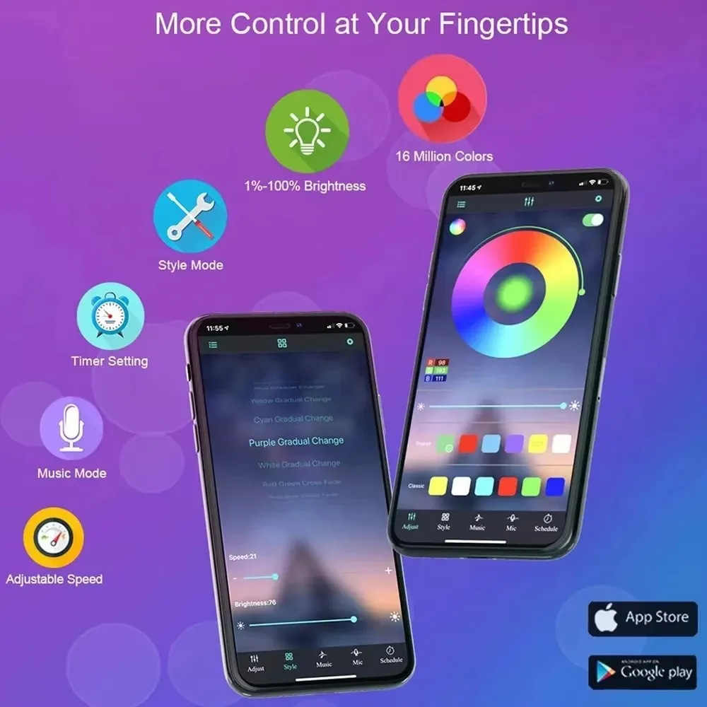 TV LED Backlight Light Strip Bluetooth APP Control Music Sync RGB Color Changi Backlight For TV 55-75 Inch 4M-5M