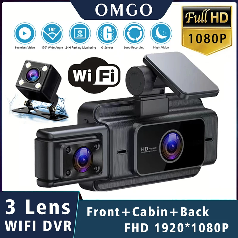 Wifi 3 Channel Dash Cam Cabin Lens Car Dvr 1080P Interior Camera Vehicle Recorder Video Registrator Dashcam Camcorder Black Box