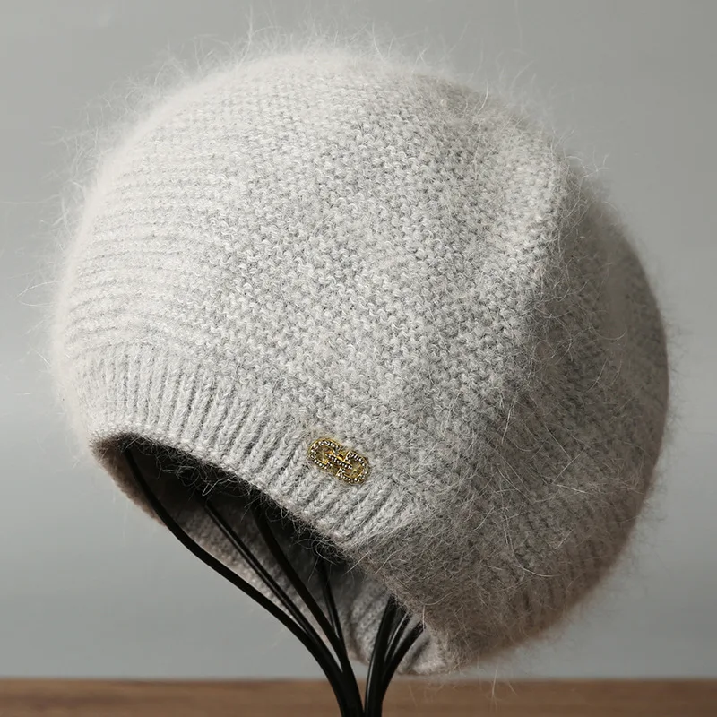 겨울 모자 여성 베레모 앙고라 니트 스키를위한 이중 따뜻한 액세서리 가을 야외 스포츠 사이클링