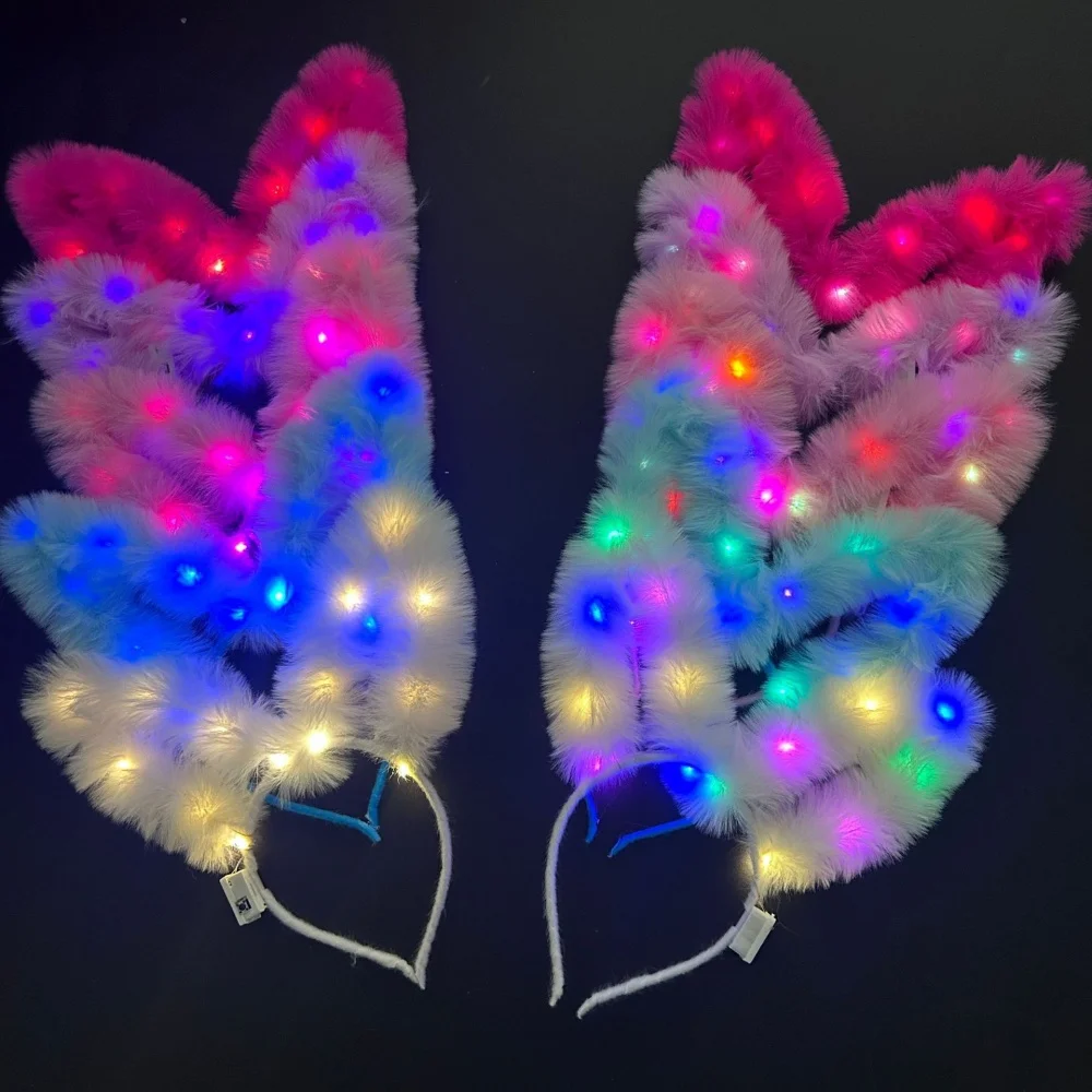 New Glowing Feather Rabbit Ears Hairband Adult And Child Performance Activi Hair Accory Bar Fairy Plu Headband Decoration 2026 - Image 4