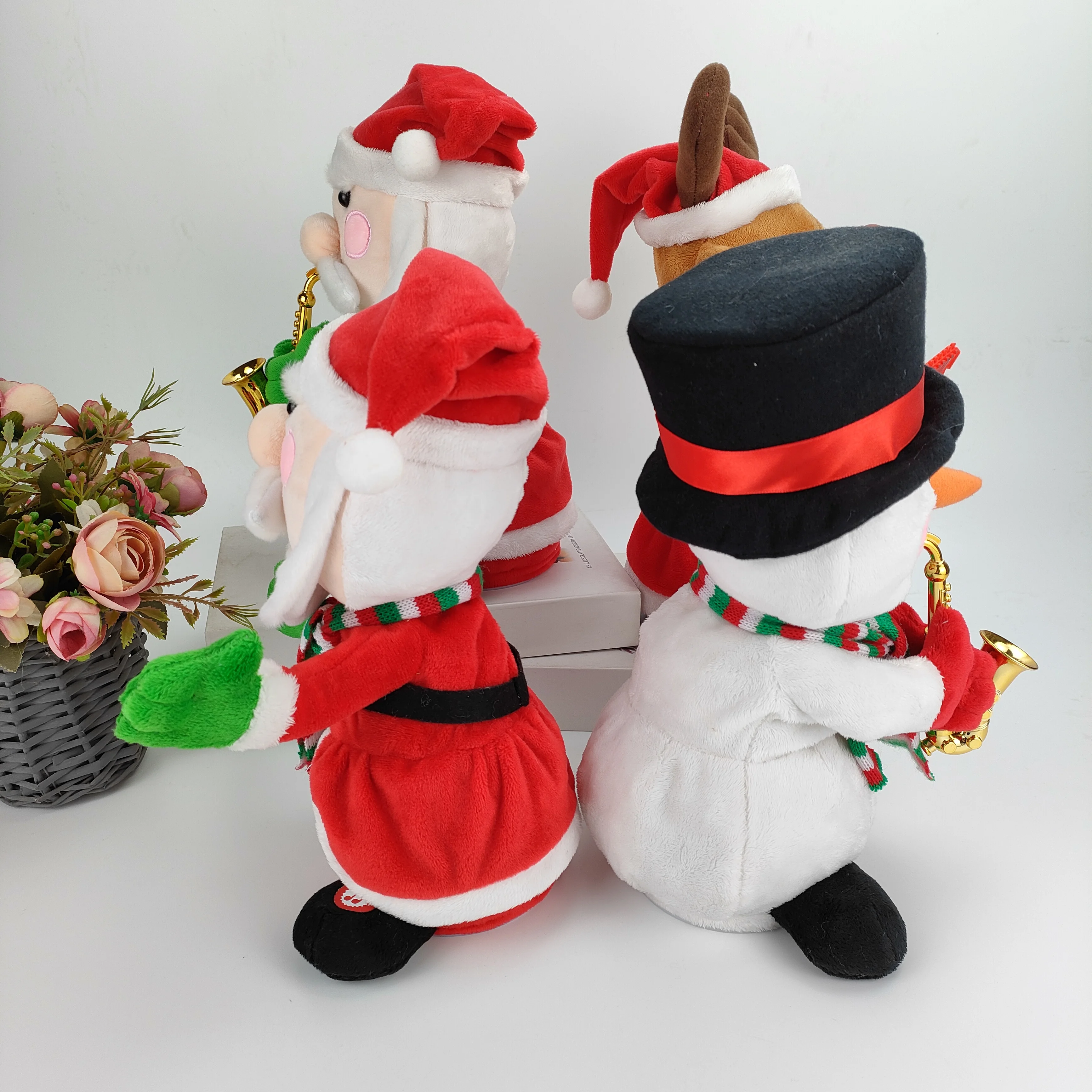 Peluche elettrico Babbo Natale gioca sassofono renna pupazzo di neve canta danza giocattolo per bambini