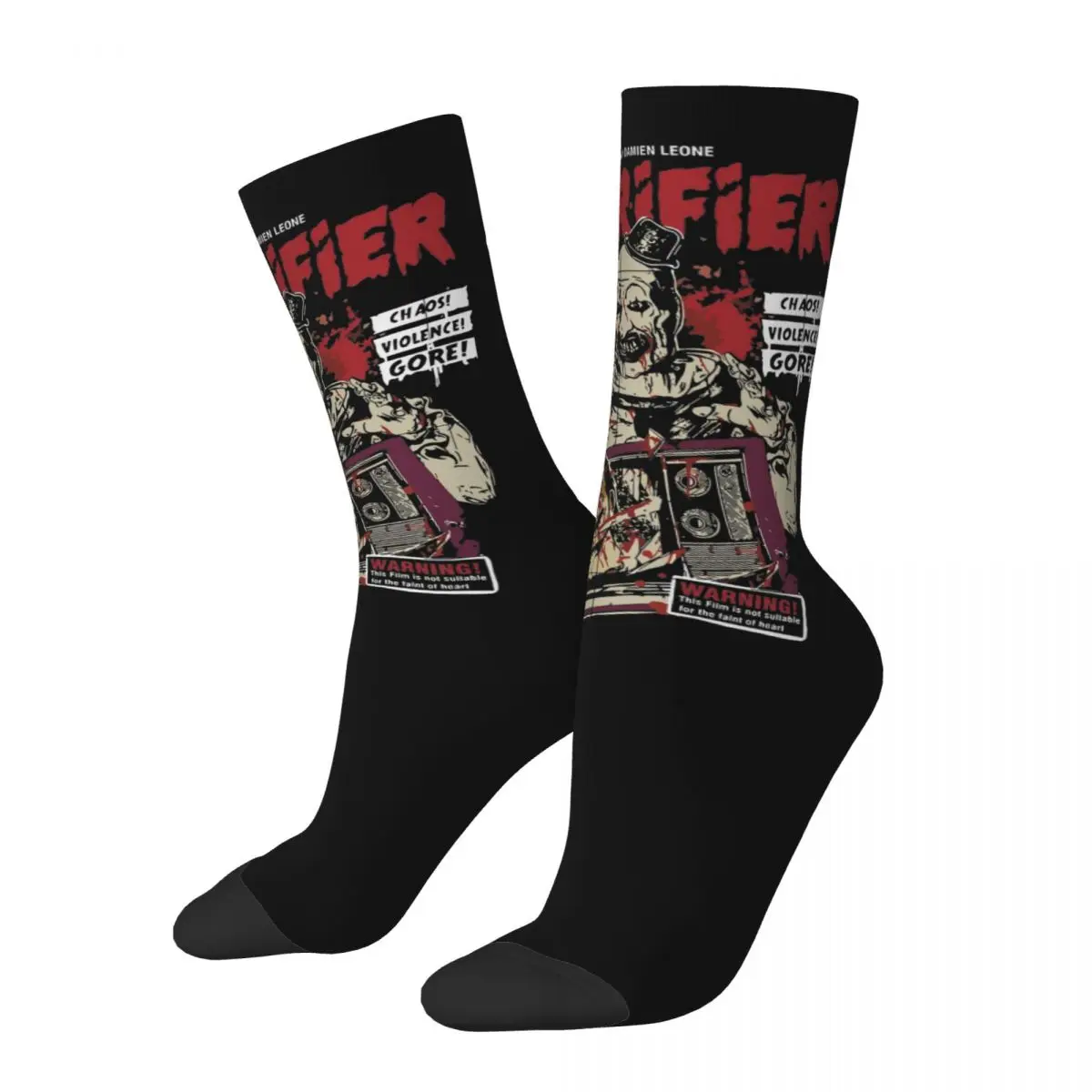 Cool Terrifier Horror Movie Basketball Socks Clown Halloween Film Polyester Crew Socks for Women Men Non-slip