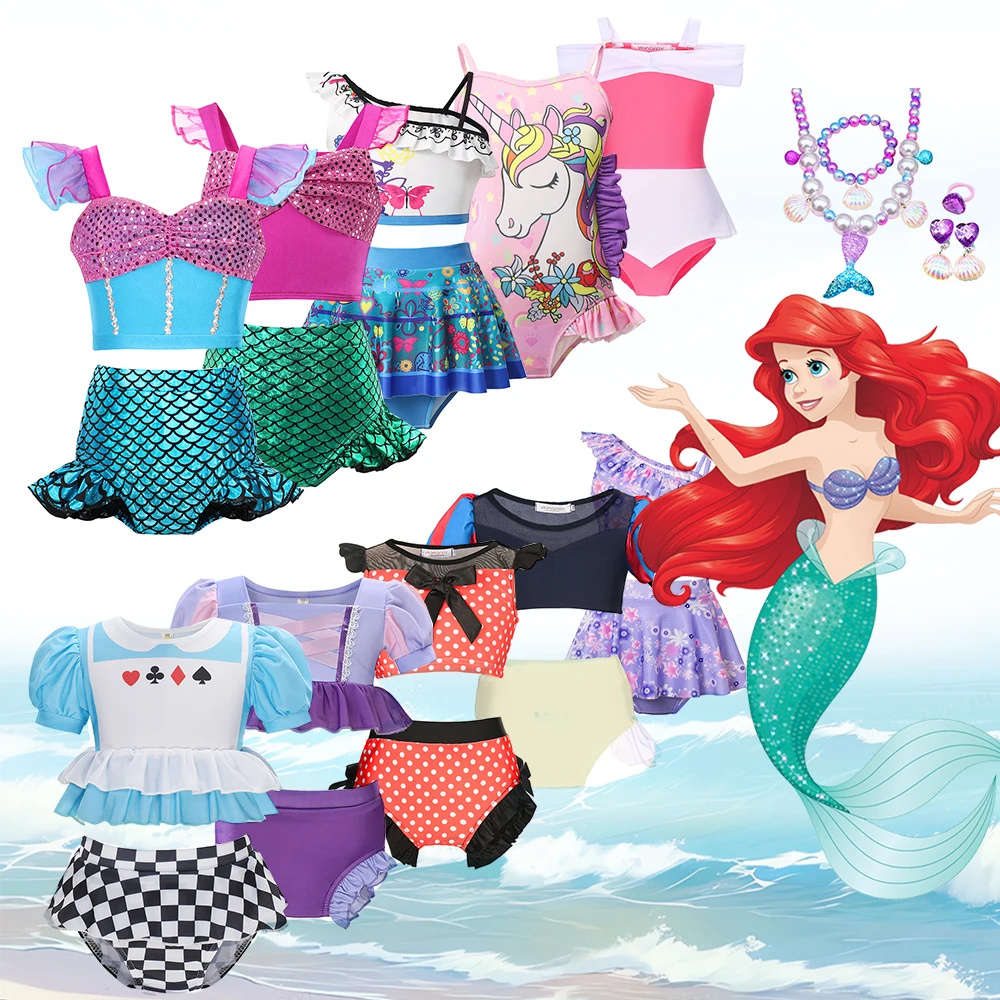 

Summer Holiday Kids Swimsuit Disney Mermaid Ariel Costume Mirabel Isabella Bikini Cute Bathing Suit Rapunzel Swimwear Korea Styl