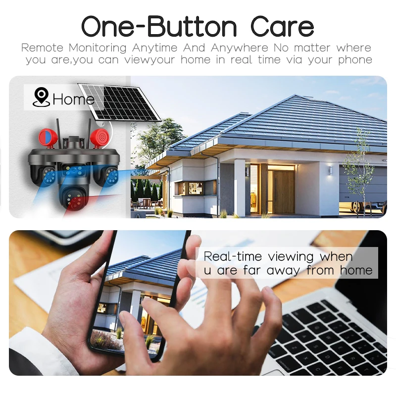 8MP 4G Solar Security Camera Outdoor with Triple Lenses PTZ Auto Tracking Color Night Vision IP66 Waterproof for Farm Property