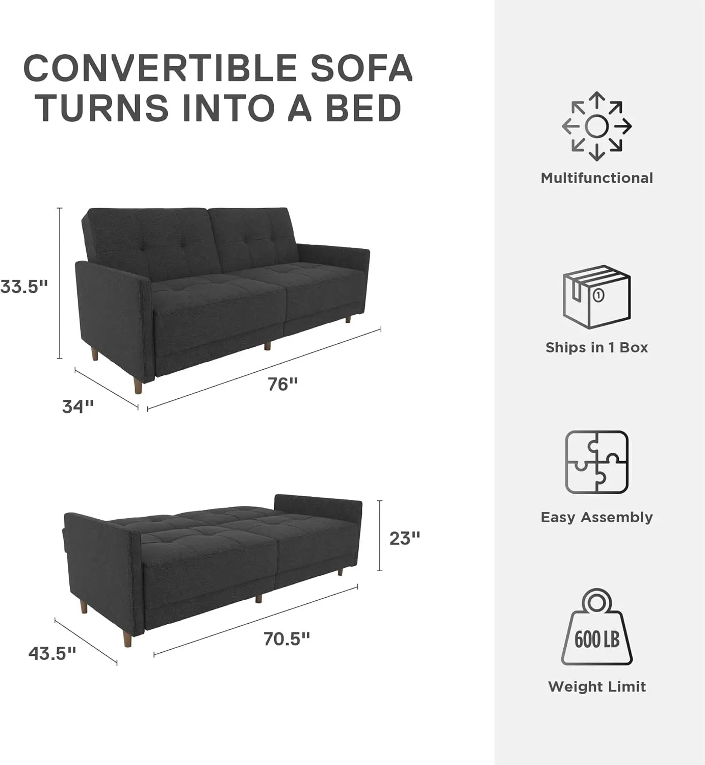 Andora Coil Futon Sofa Bed Sofa dengan pertengahan abad desain Modern