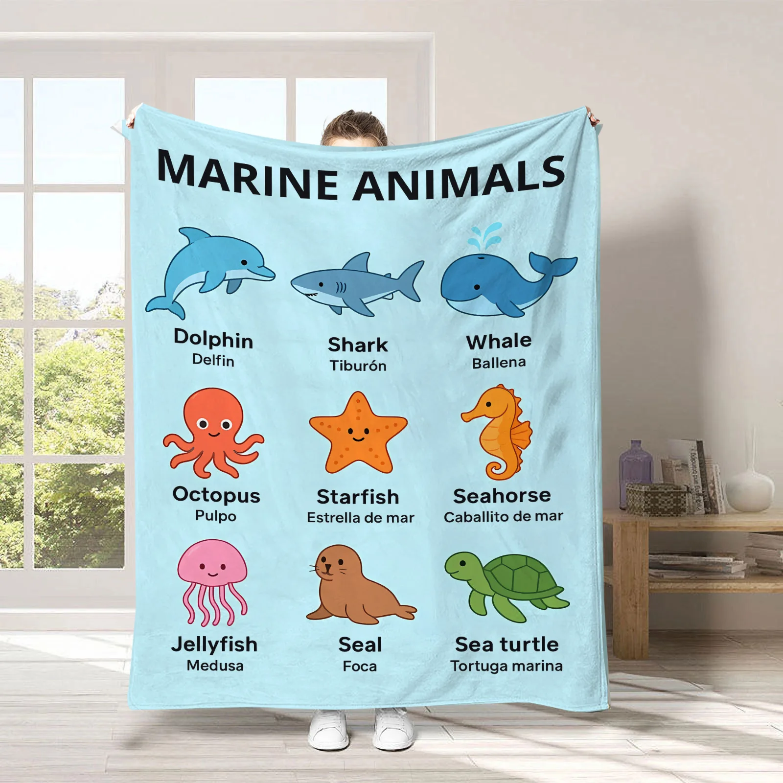 1Pc Blanket Flannel Cartoon Marine Whale Manta Ray Print QualityThrow Couch Fluffy Home Work Decoration Excellent Gift Choice