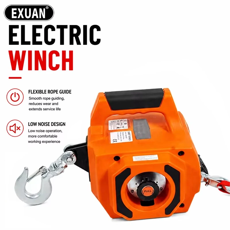Portable Electric Winch Hoist with Steel Cable Hook Low Noise Compact Lifting Pulling Machine for Workshop Garage Use