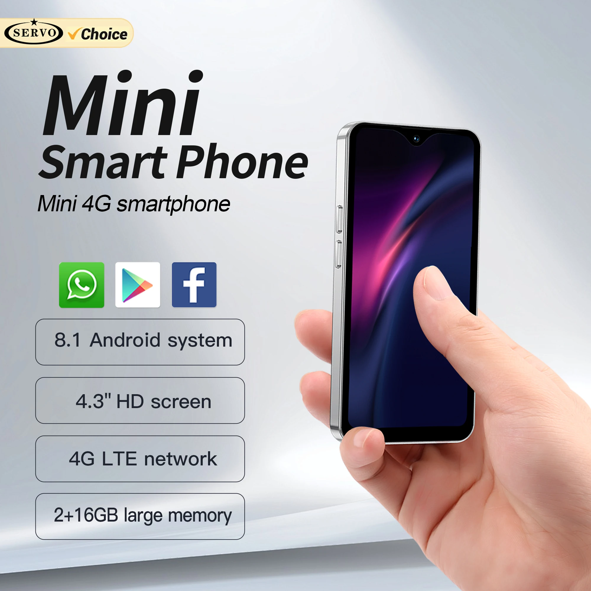 

2026 SERVO Android Mini SmartPhone 4G LTE 2GB+16GB 13MP Camera Play Store WiFi OTG Face ID 4.3" Display Smart Phone 2SIM Standby