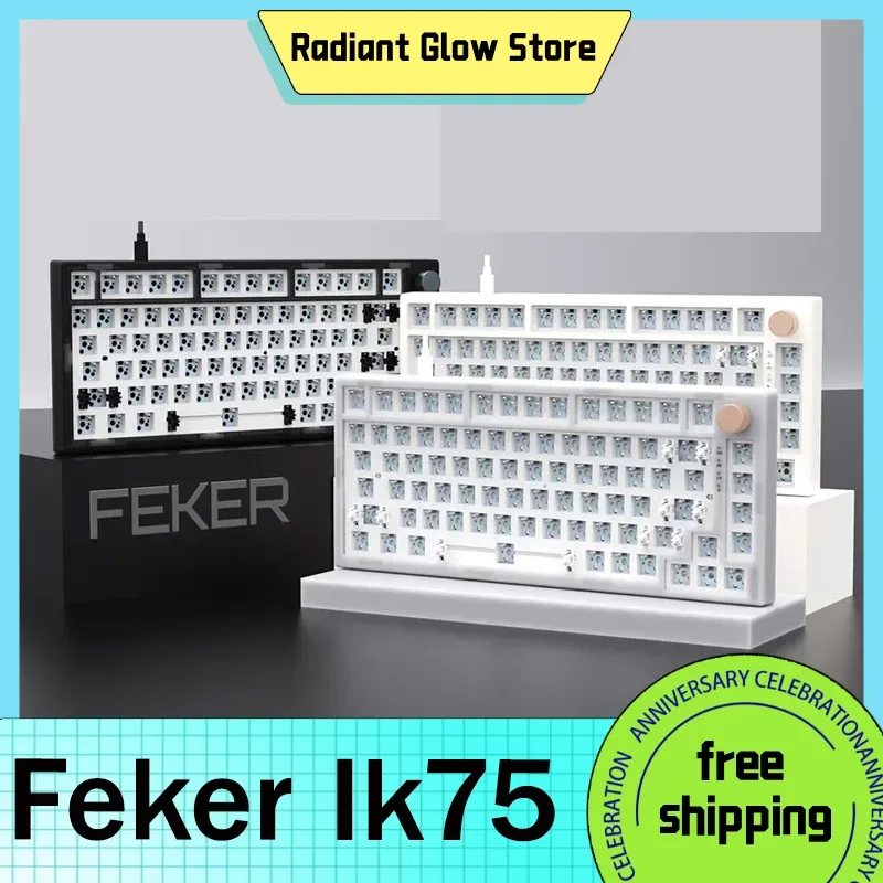 

Feker Ik75 V3 3 Mode Kit Ik75 Pro 75% Mechanical Keyboard Diy Kit Hot Swap Wireless Rgb Dial Knob Keyboard Qmk+Via Silicone Pad