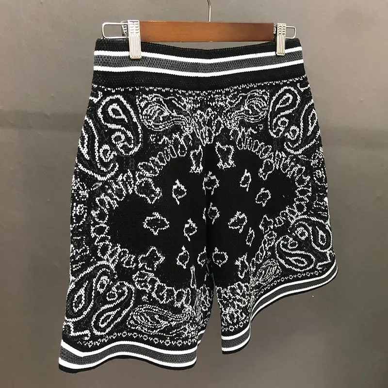 Vintage Paisley Print Men Shorts Cashmere Knitted Shorts 2022 High Quality Embroidered Men Fall Sweatpant Social Club Outfits