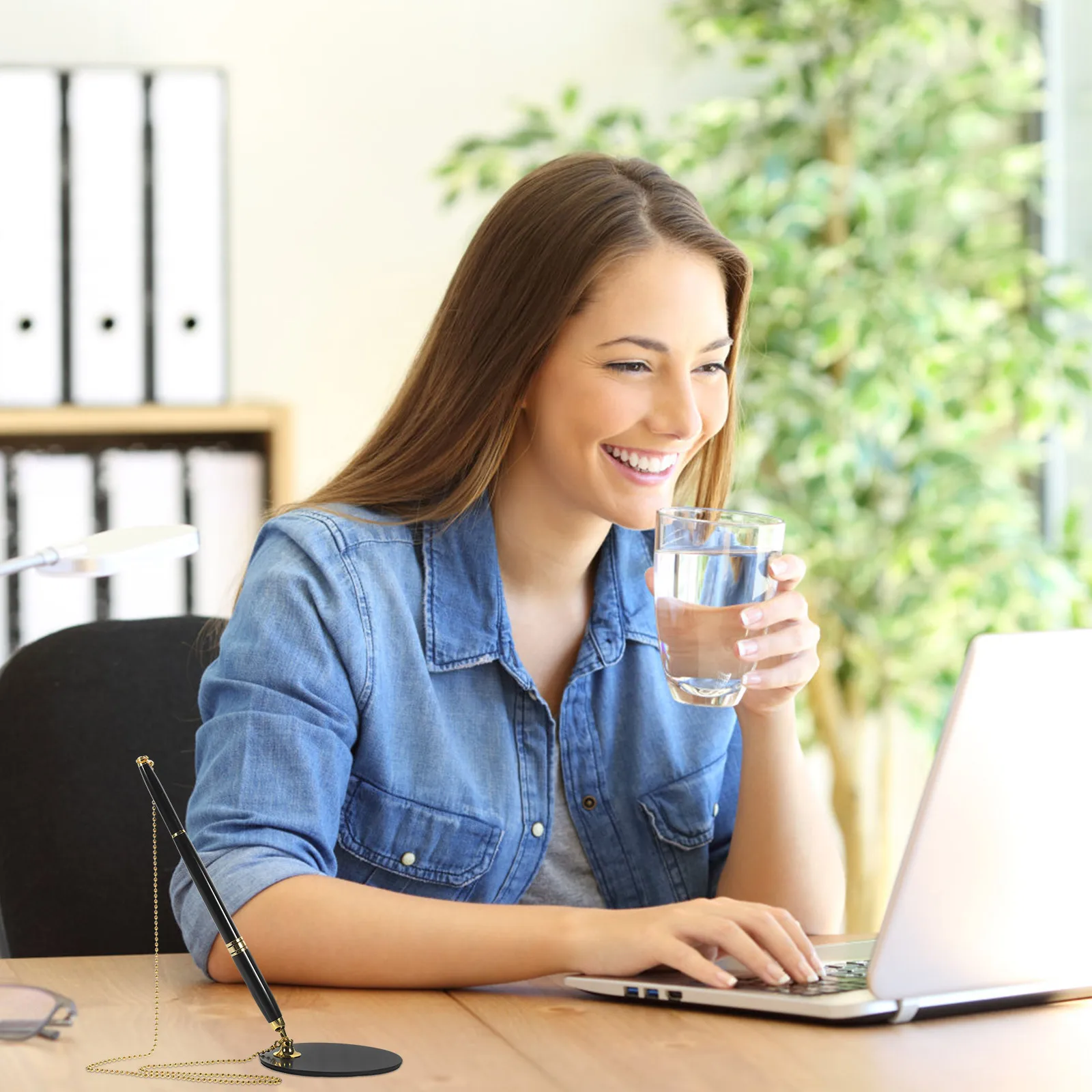 

Stainless Steel Desktop Signature Pen Quick-Dry Ink Smooth Writing Office Business Stationery Table Fixed Pen For Bank Hotel