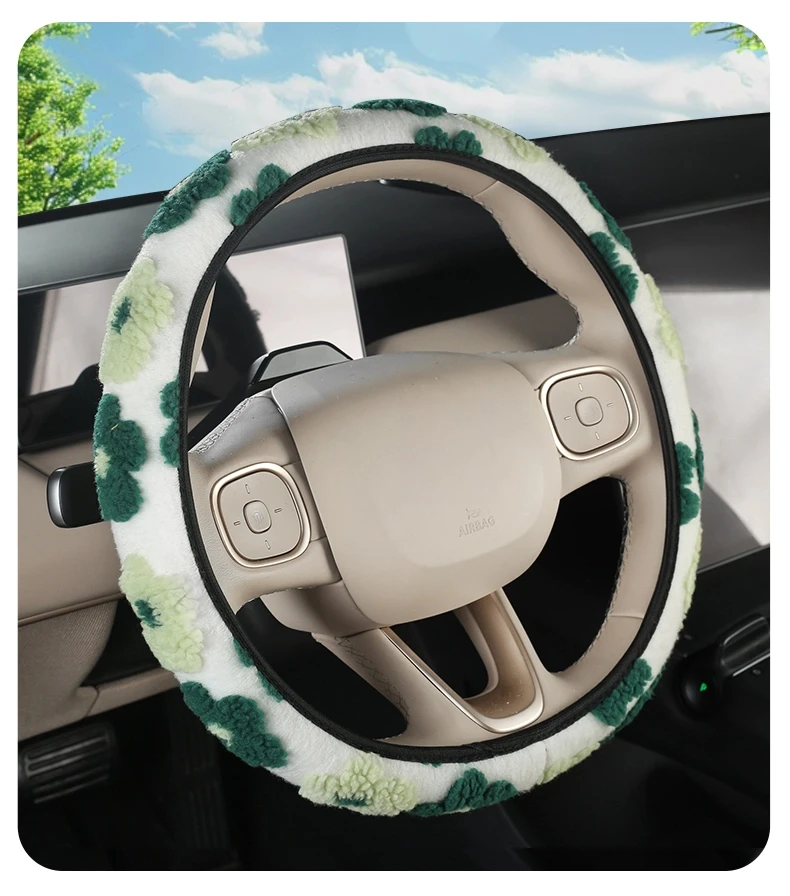 Blumenförmiger Auto-Lenkradbezug mit Plüsch-Dreidimensionalmuster Elastischer und Dehnbarer Schutzbezug für Damen-Autos – Detail 15